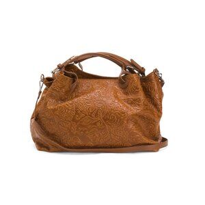 ISADORA Cuoio Made In Italy Leather Embossed Satchel